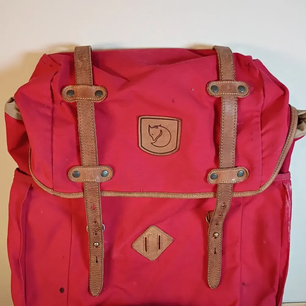 Fjallraven Rucksack No. 21 Large Backpack Red G-1000 Leather Hiking Daypack